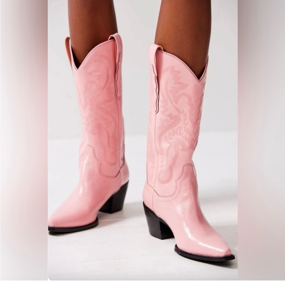 Free people 8.5 pink cowboy boots worn once. Have original box